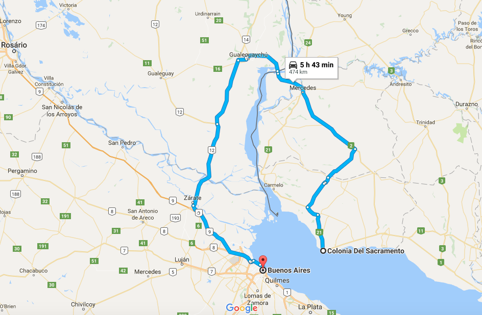 Trecho por terra de Colonia até Buenos Aires